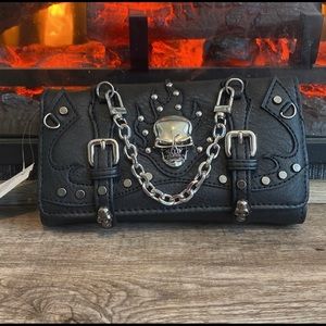 Multi Functional Skull Buckle Western Trifold Clutch Crossbody Wallet 💀